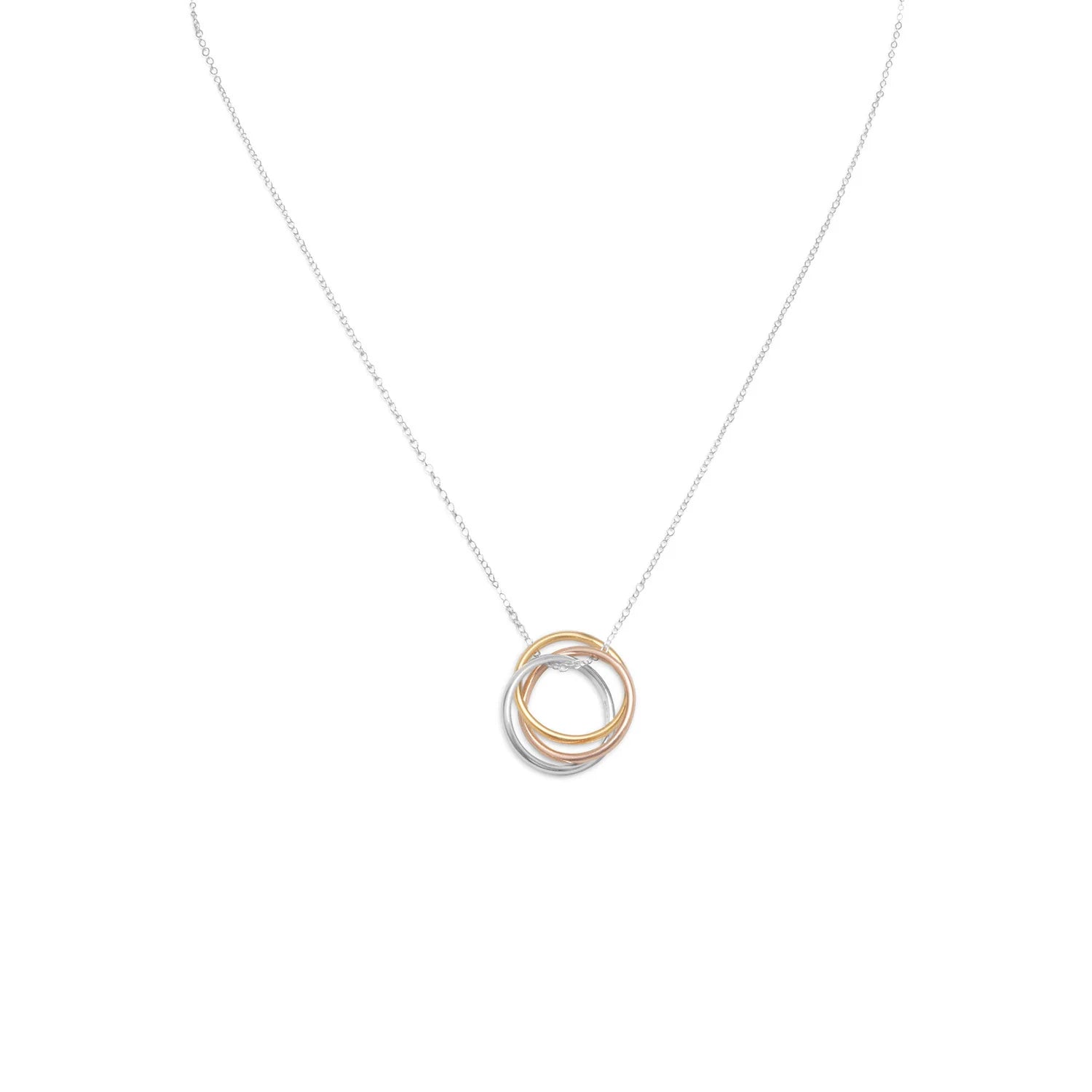 Sterling Silver Necklace with Tri Tone Rings- M H W ACCESSORIES - M H W ACCESSORIES LLC