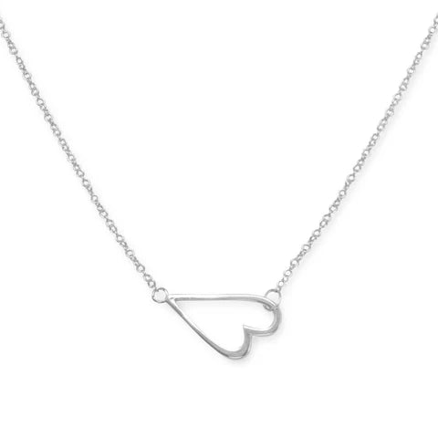 Sterling Silver Sideways Heart Necklace for Women