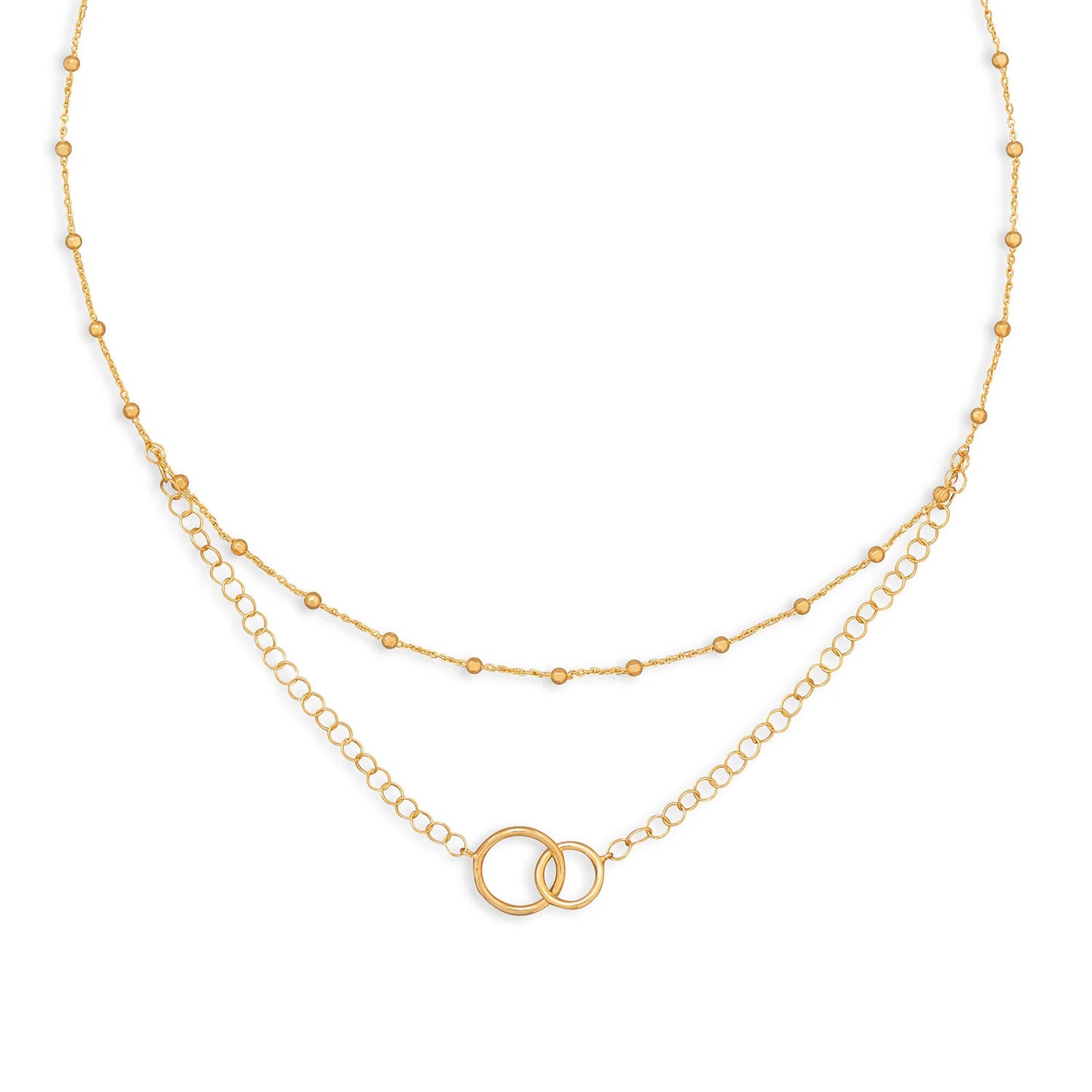 16" 14 Karat Gold Plated Multistrand Beaded Necklace with Circle Link - M H W ACCESSORIES LLC
