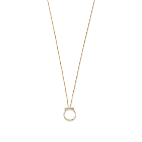 18 Karat Gold Plated Sterling Silver Cubic Zirconia Bar Circle Necklace - M H W ACCESSORIES LLC
