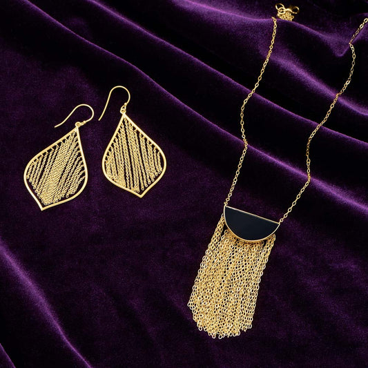 14 Karat Gold Plated Fringe Leaf Chain Earrings - M H W ACCESSORIES LLC