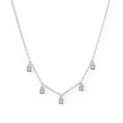 .925 Sterling Silver Rhodium Plated Dainty CZ Charm Necklace