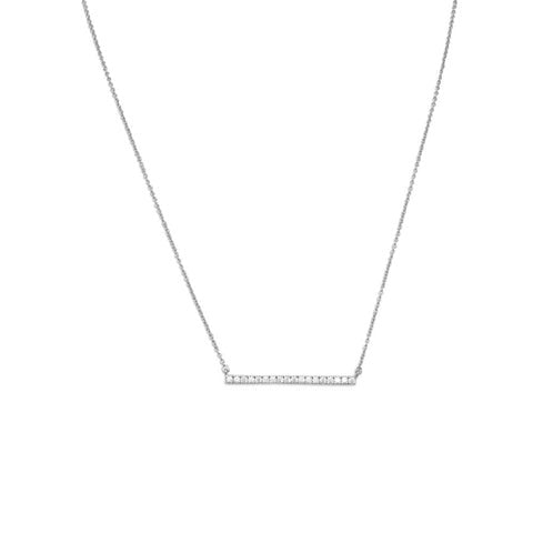 Sterling Silver 16" + 2" Rhodium Plated Cubic Zirconia Bar Necklace - M H W ACCESSORIES LLC