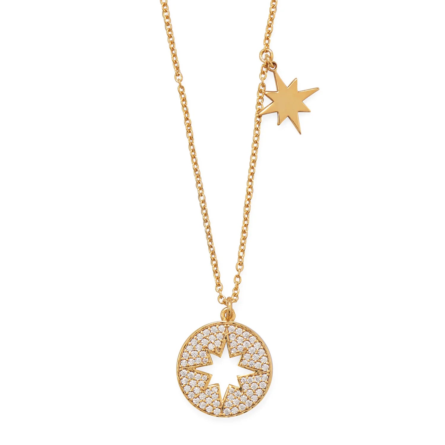 6" 14 Karat Gold Plated CZ Cut Out Starburst Necklace - M H W ACCESSORIES LLC