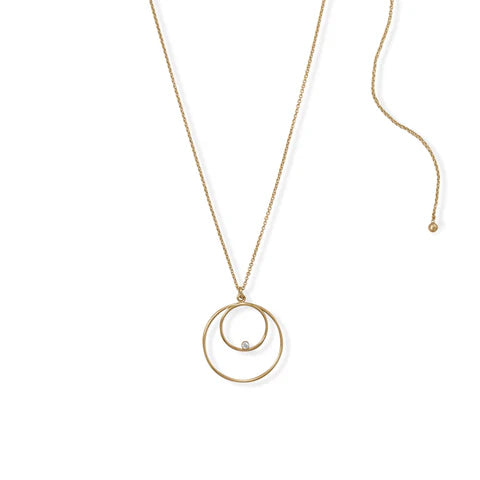 Adjustable 22" 14/20 Gold Filled Double Circle with CZ Necklace - M H W ACCESSORIES LLC