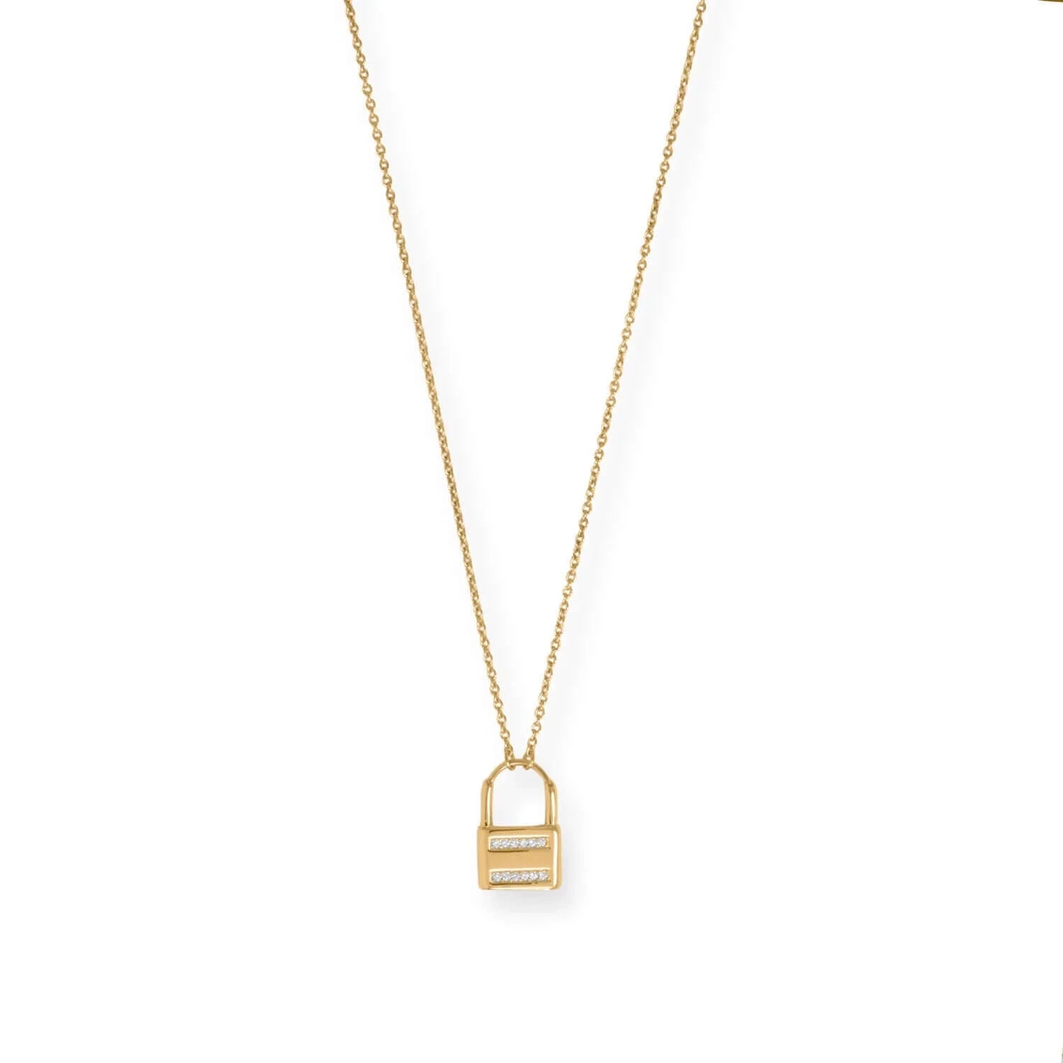 14 Karat Gold Plated CZ Lock Necklace for Women - M H W ACCESSORIES LLC