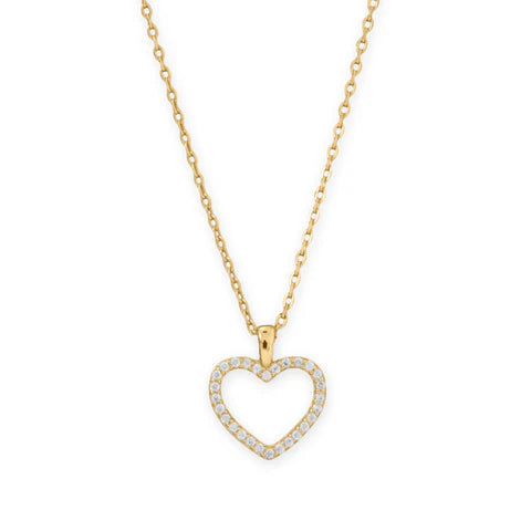 14 Karat Gold Plated Sterling Silver Cubic Zirconia Heart Necklace 16" + 2" 14