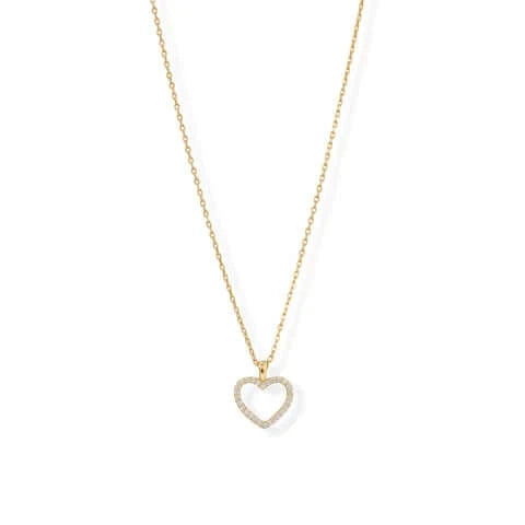 14 Karat Gold Plated Sterling Silver Cubic Zirconia Heart Necklace 16" + 2" 14 - M H W ACCESSORIES LLC