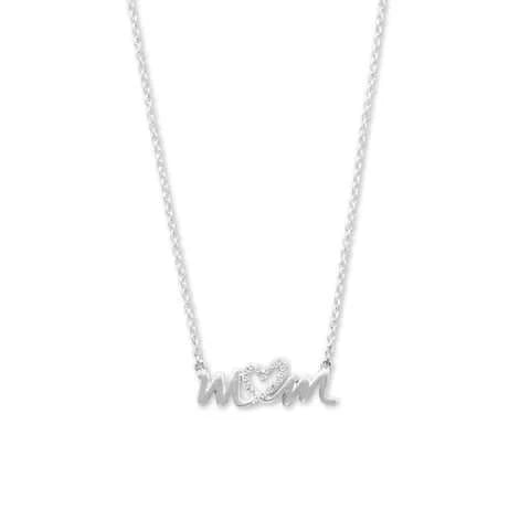 .925 Sterling Silver 16" + 2" CZ Heart "mom" Necklace Gift for Her - M H W ACCESSORIES LLC