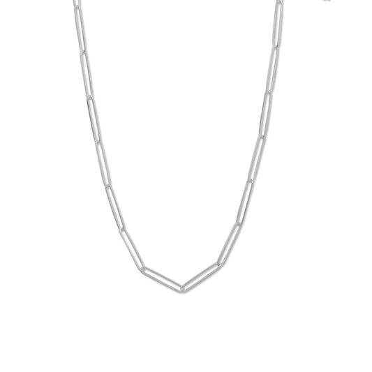 30" Elongated Paperclip Chain Necklace .925 Sterling Silver - M H W ACCESSORIES LLC