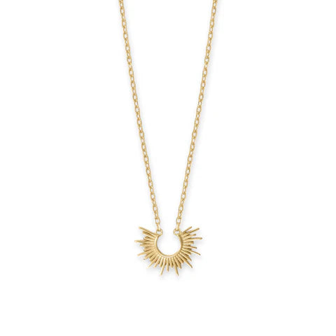 16" + 2" 14 Karat Gold Plated Mini Sunburst Necklace - M H W ACCESSORIES LLC