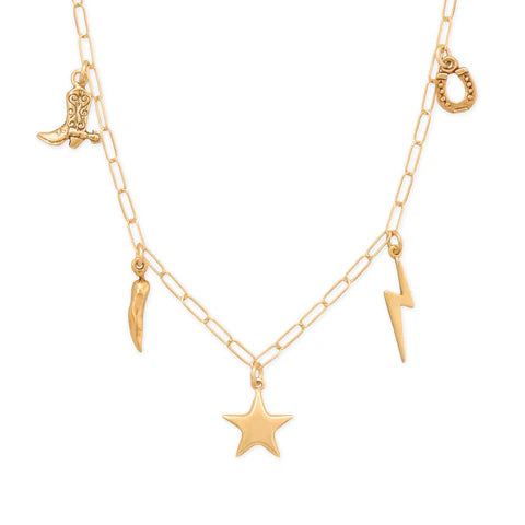 18" 14 Karat Gold Plated  Sterling Silver Charm Necklace