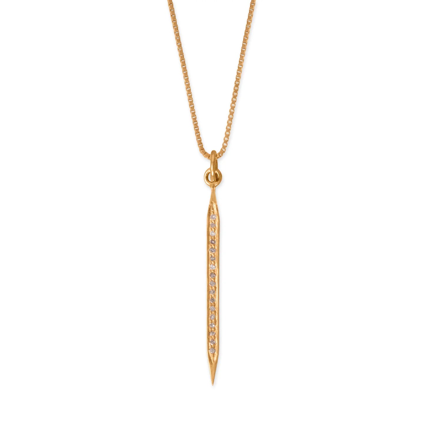 18" Large 14 Karat Gold Plated Diamond Studded Spike Necklace