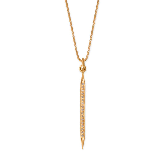 18" Large 14 Karat Gold Plated Diamond Studded Spike Necklace