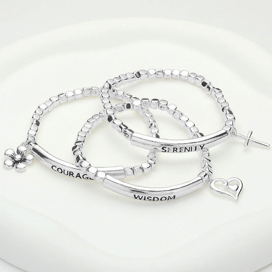 3PCS - Serenity Courage Wisdom Message Pearl Pigeon Angel Charm Bracelet - M H W ACCESSORIES LLC
