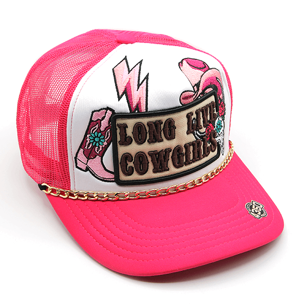 Foam Trucker Hat Long Live Cowgirls Patch Hot Pink