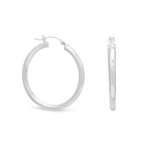 Sterling Silver 3mm x 35mm Hoop Earrings with Click - M H W ACCESSORIES LLC