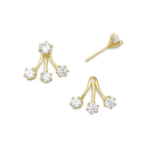 Gold Plated Sterling Silver Cubic Zirconia Front Back Earrings - M H W ACCESSORIES LLC