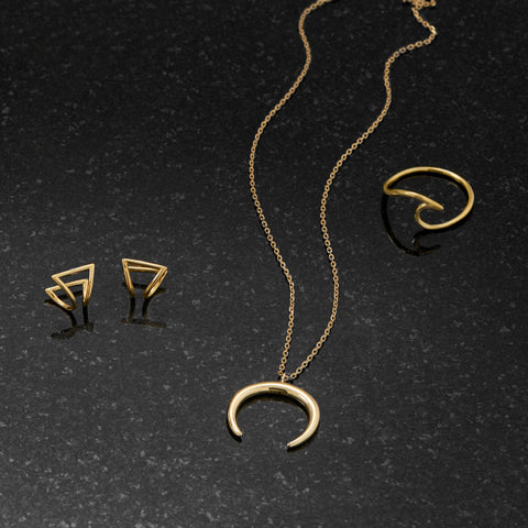 14 Karat Gold Plated Crescent Necklace - M H W ACCESSORIES LLC