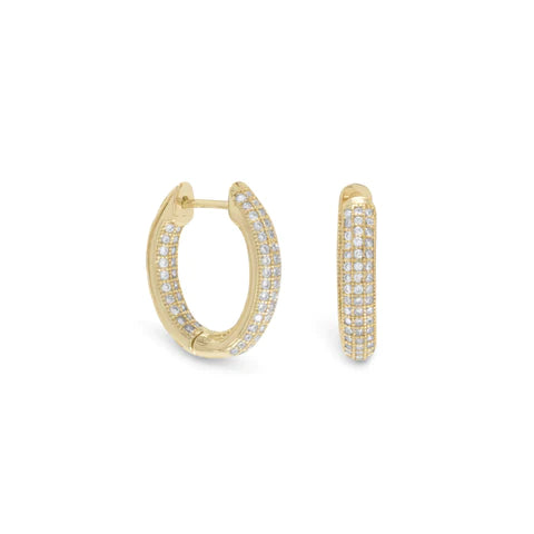 Gold Plated Sterling Silver Inside Out Cubic Zirconia Hoop Earrings - M H W ACCESSORIES LLC
