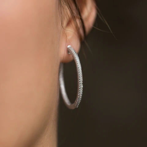 Sterling Silver Cubic Zirconia Hoop Earrings-M H W ACCESSORIES - M H W ACCESSORIES LLC