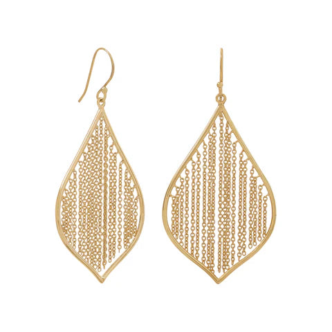 14 Karat Gold Plated Fringe Leaf Chain Earrings - M H W ACCESSORIES LLC