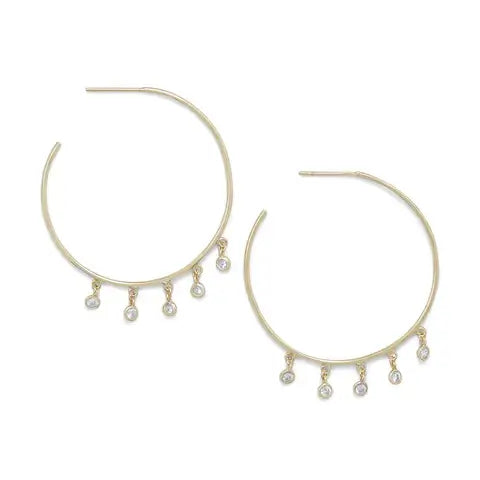 14 Karat Gold Plated Dangling CZ Hoops