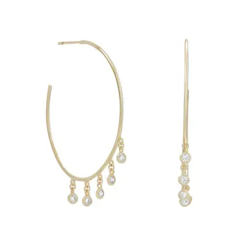 14 Karat Gold Plated Dangling CZ Hoops