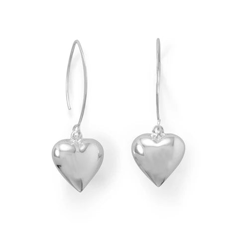 .925 Sterling Silver Puffy Polished Heart Earrings for Women