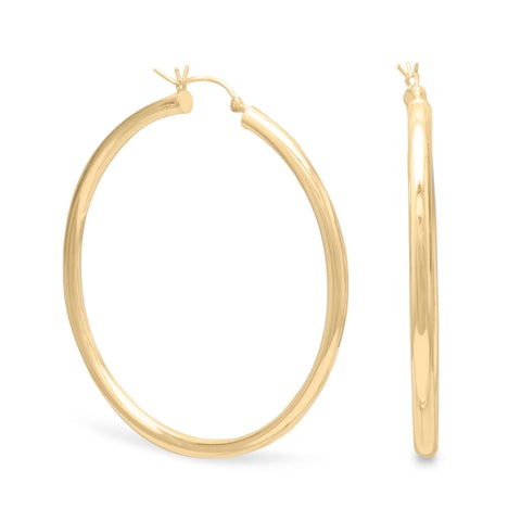 Gold Plated Sterling Silver 3mm x 50mm Gold Plated Click Hoop Earrings - M H W ACCESSORIES LLC