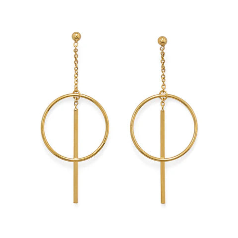 14 Karat Gold Plated Long Bar w/Circle Post Earrings - M H W ACCESSORIES LLC
