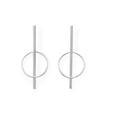 Sterling Silver Long Bar with Circle Post Earrings- M H W ACCESSORIES - M H W ACCESSORIES LLC