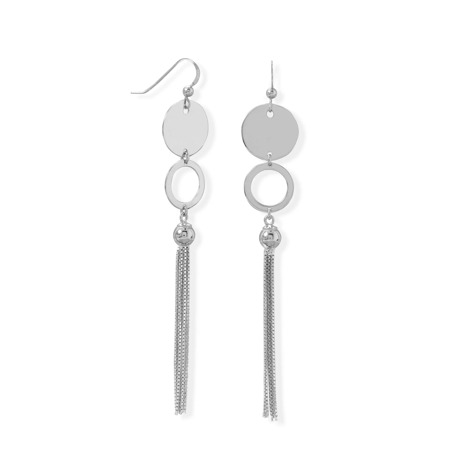 Sterling Silver and Circle Long Tassel Earring- M H W ACCESSORIES - M H W ACCESSORIES LLC