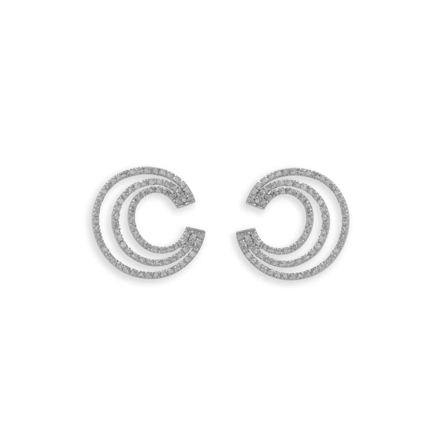 Silver Rhodium Plated Triple CZ Post Earrings- M H W ACCESSORIES - M H W ACCESSORIES LLC