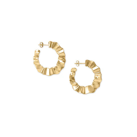 Wonderfully Wavy! 14 Karat Gold Plated Flat Wavy Hoop Earrings - M H W ACCESSORIES LLC