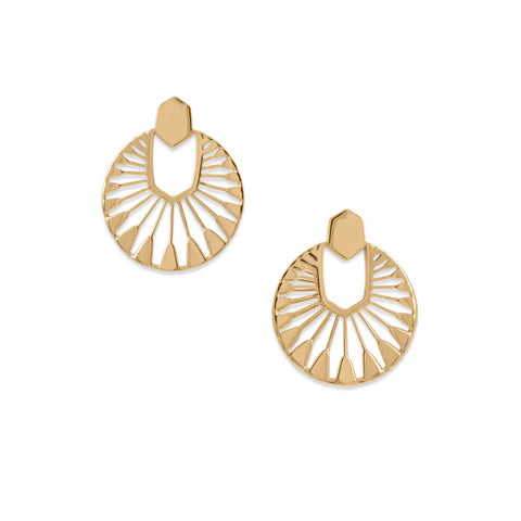 14 Karat Gold Plated Sun Dial Design Earrings for Women - M H W ACCESSORIES LLC