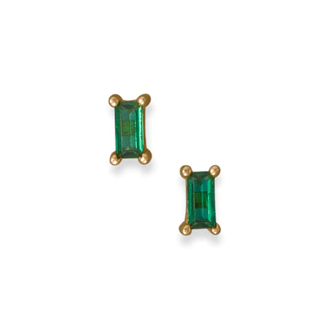 Gold Plated Green Baguette CZ Earrings-M H W ACCESSORIES - M H W ACCESSORIES LLC