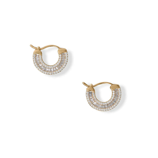 14 Karat Gold Plated over Sterling Silver Baguette CZ Hoop Earrings for Women - M H W ACCESSORIES LLC