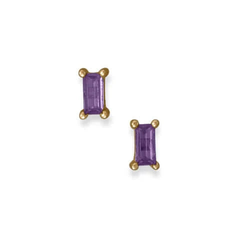 14 Karat Gold Plated Purple Baguette CZ Earrings-M H W ACCESSORIES - M H W ACCESSORIES LLC