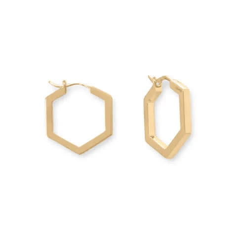 14 Karat Gold Plated Hexagonal Hoop Earrings-M H W ACCESSORIES - M H W ACCESSORIES LLC
