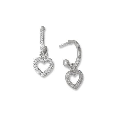 Sterling Silver CZ Heart Charm Hoop Earrings - M H W ACCESSORIES LLC