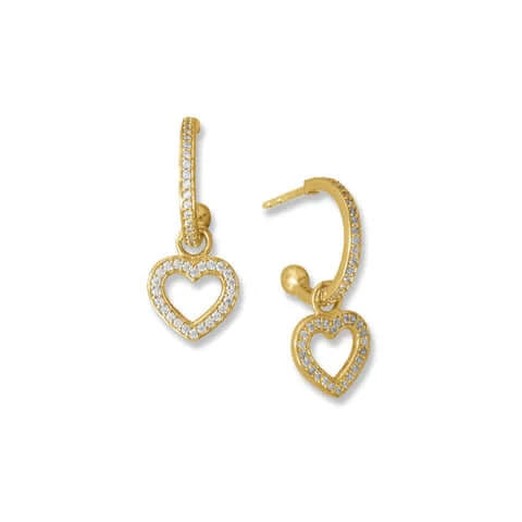14 Karat Gold Plated CZ Heart Charm Hoop Earrings-M H W ACCESSORIES - M H W ACCESSORIES LLC