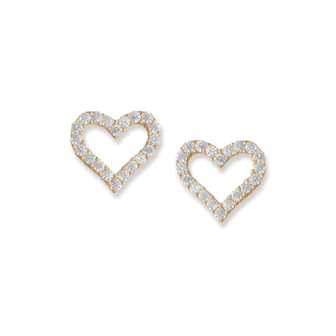 14 Karat Gold Plated CZ Heart Earrings-M H W ACCESSORIES - M H W ACCESSORIES LLC