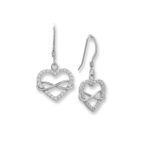 Sterling Silver Cubic Zirconia Heart and Infinity French Wire Earrings - M H W ACCESSORIES LLC