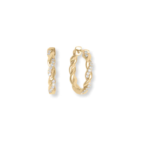Gold Plated Cubic Zirconia Sterling Silver Twist Hoop Earrings - M H W ACCESSORIES LLC