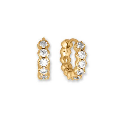14 Karat Gold Plated Sterling Silver 10mm Cubic Zirconia Hoop Earrings - M H W ACCESSORIES LLC