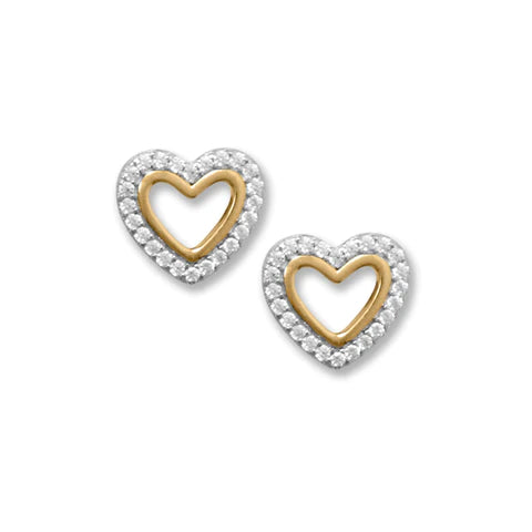 Two Tone CZ Heart Outline Earrings-M H W ACCESSORIES - M H W ACCESSORIES LLC
