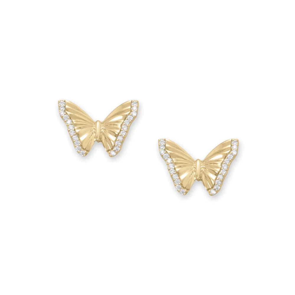 14 Karat Gold Plated CZ Butterfly Stud Earrings-M H W ACCESSORIES - M H W ACCESSORIES LLC
