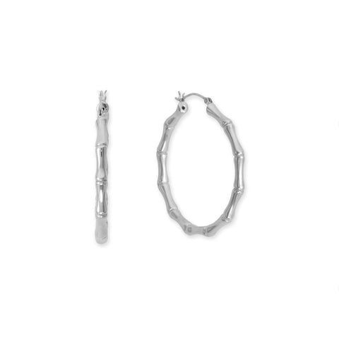 Sterling Silver 44mm Bamboo Click Hoop Earrings - M H W ACCESSORIES LLC