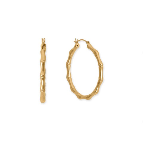 14 Karat Gold Plated Bamboo Hoop Earrings-M H W ACCESSORIES - M H W ACCESSORIES LLC